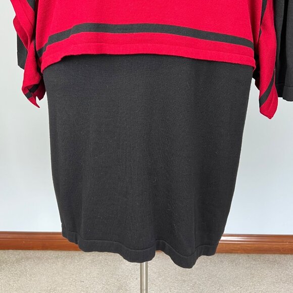 Nina Leonard Womens Plus 2 Piece Poncho Sweater Dress Black Red size 1X - Picture 4 of 16